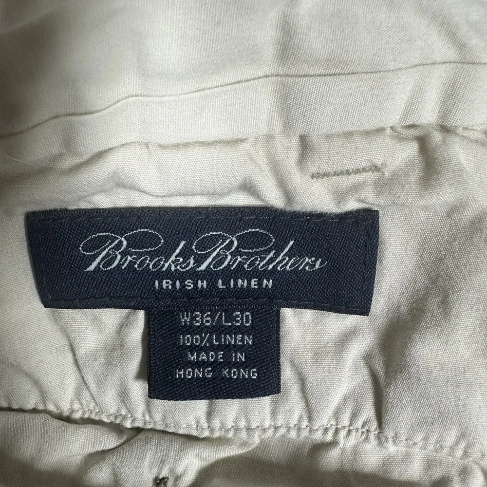 Brooks Brothers Pants Men's 35x27* Irish Linen Trousers Gray Flat Front Dress